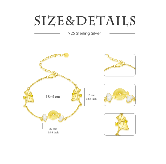 Bracelet en argent sterling avec pendentif feuilles en cristal plaqué or jaune-4