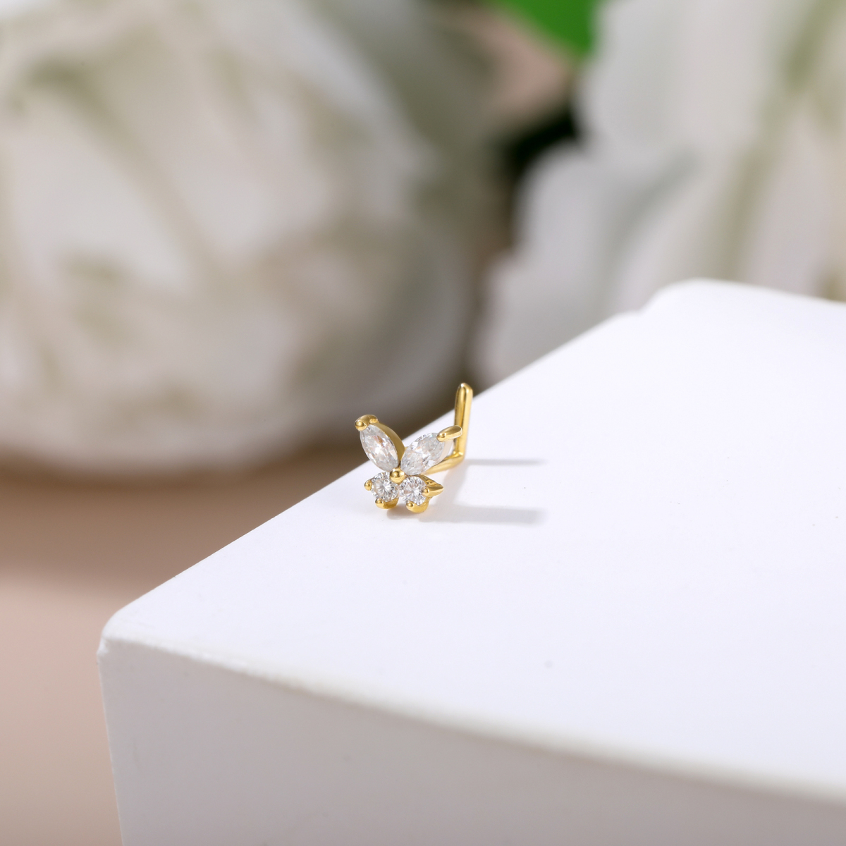 14K Gold Moissanite Butterfly Nose Ring-5