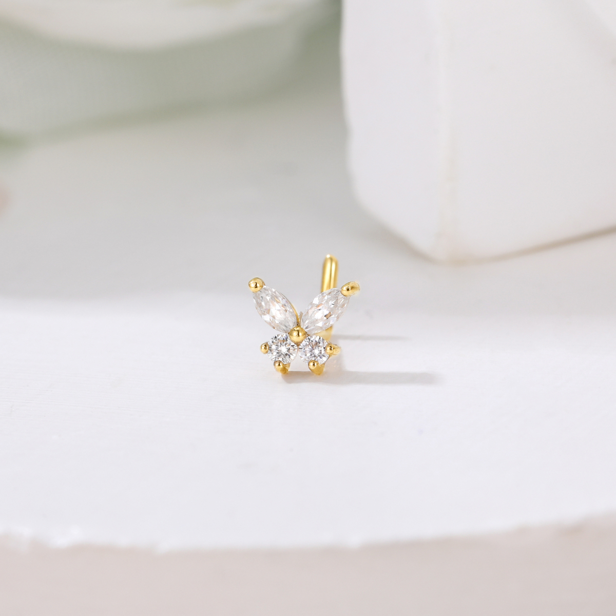 14K Gold Moissanite Butterfly Nose Ring-4