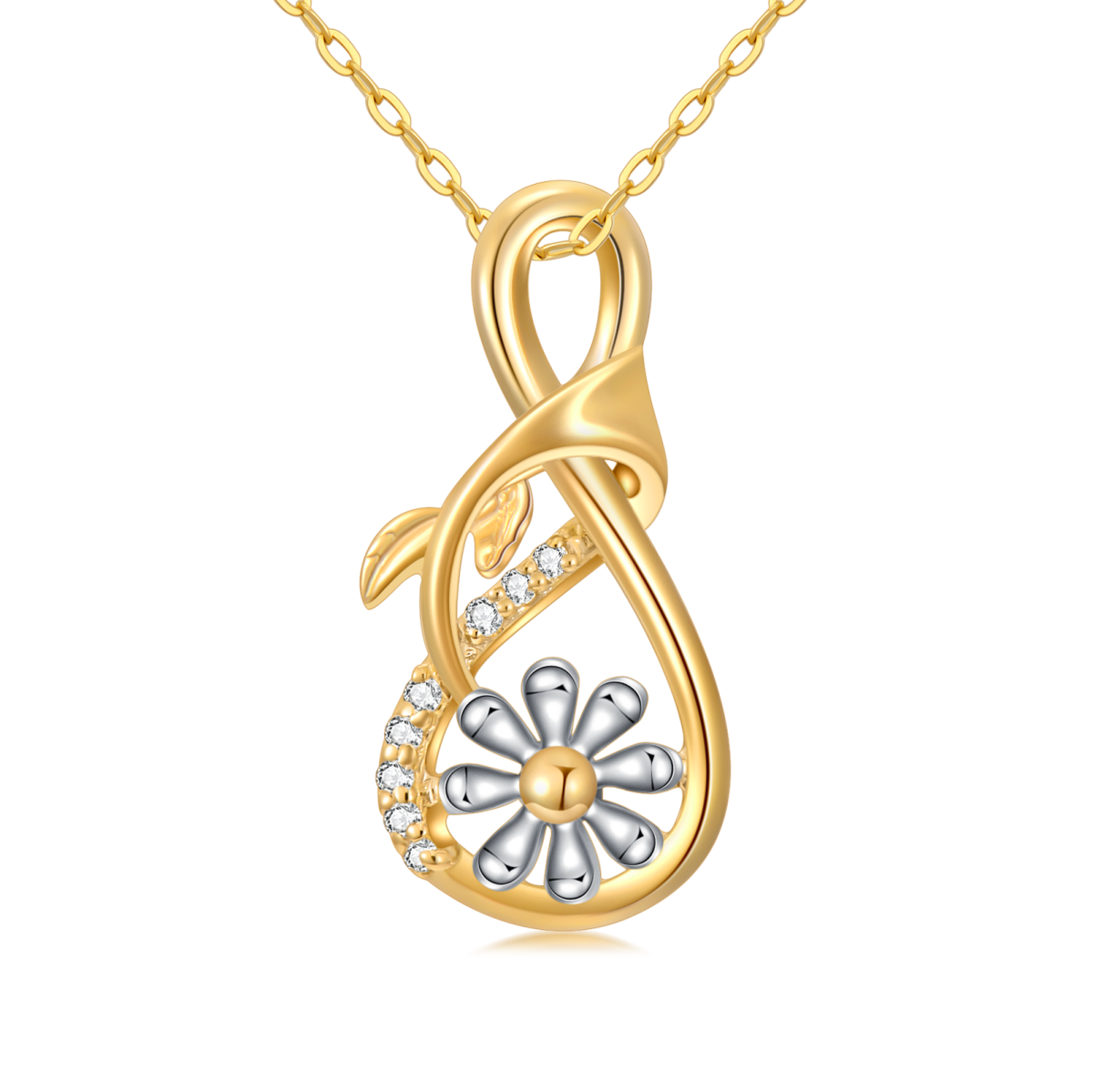 Collier pendentif marguerite en forme circulaire en or 14 carats avec zircone cubique-1