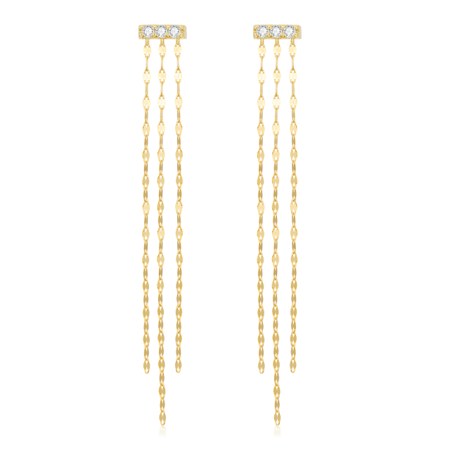 14K 3-Tile Chain Moissanite Bar Earrings Summer Jewelry Gifts for Women-0