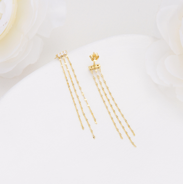 14K 3-Tile Chain Moissanite Bar Earrings Summer Jewelry Gifts for Women-3