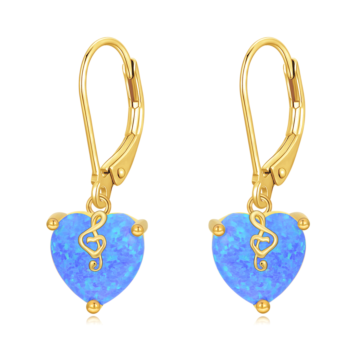 14K Gold Heart Shaped Opal Heart Lever-back Earrings-1