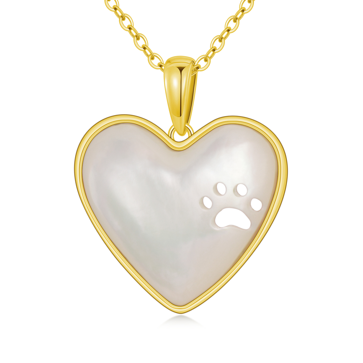 14K Gold Heart Shaped Mother Of Pearl Heart Pendant Necklace-1