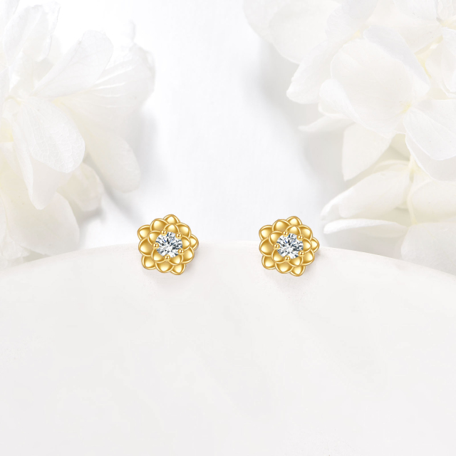 Boucles d'oreilles à fleurs en or massif 14 carats, boucles d'oreilles à tige en or véritable, bijoux en or jaune-2