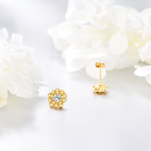 Boucles d'oreilles à fleurs en or massif 14 carats, boucles d'oreilles à tige en or véritable, bijoux en or jaune-3