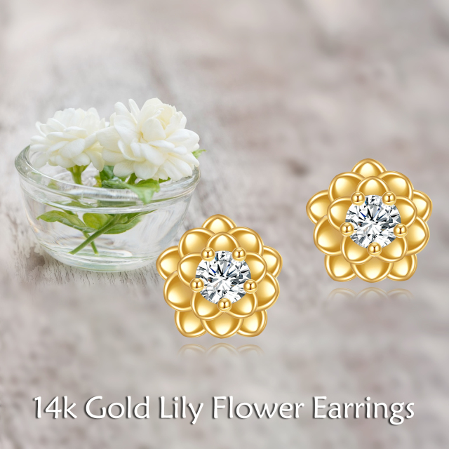 Boucles d'oreilles à fleurs en or massif 14 carats, boucles d'oreilles à tige en or véritable, bijoux en or jaune-5