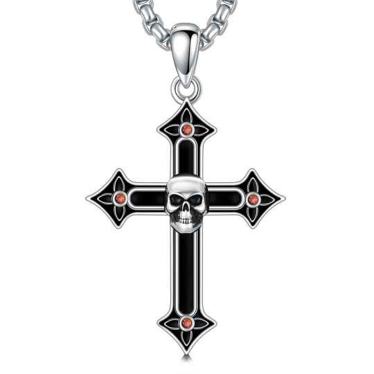 Gothic Black Cross Skull Necklace for Men 925 Sterling Silver Halloween Jewelry for Women