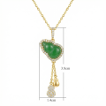wholesale 925 Sterling Silver Elegant Green Jade Gourd Pendant Necklace with Sparkling CZ Halo and Dangling Charms - JewelryODM-0-3