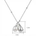 wholesale 925 Sterling Silver White Pearl Teardrop Charm Pendant Necklace Beaded Chain For Women-0-3
