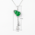 wholesale 925 Sterling Silver Elegant Green Jade Gourd Pendant Necklace with Sparkling CZ Halo and Dangling Charms - JewelryODM-0-8