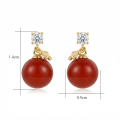 wholesale 925 Sterling Silver Elegant Red Sphere Drop Earrings with Sparkling Accents and Butterfly Charms - JewelryODM-0-3
