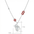 wholesale 925 Sterling Silver Prosperity Money Bag Silver Necklace with Translucent Gemstone and Red Lucky Charms - JewelryODM-0-3