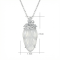 wholesale 925 Sterling Silver Elegant Silver Necklace with Carved White Jade Leaf Pendant and Sparkling Foliage Accents - JewelryODM-0-3