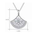 wholesale 925 Sterling Silver Moissanite Fan Shaped Pendant Necklace With Chain For Women-0-3