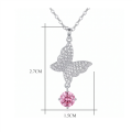 wholesale 925 Sterling Silver Butterfly Pendant Necklace With Pink Moissanite Drop For Women-0-1