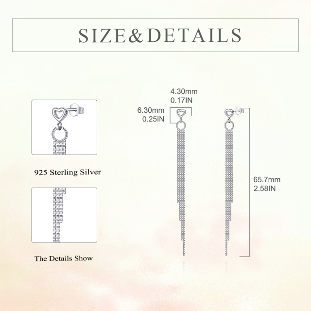 925 Sterling Silver Heart Tassel Earrings as Gifts for Women-4