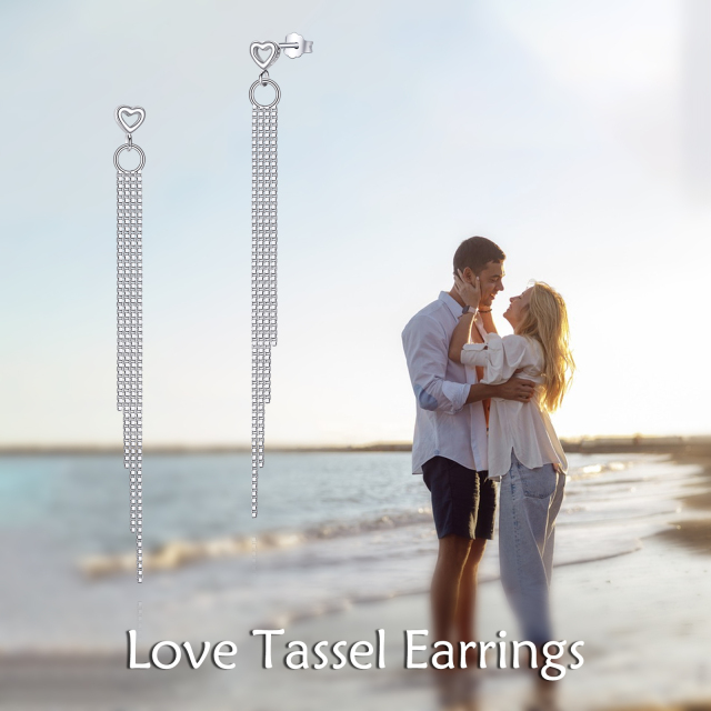 925 Sterling Silver Heart Tassel Earrings as Gifts for Women-5