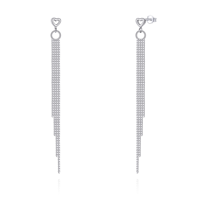 925 Sterling Silver Heart Tassel Earrings as Gifts for Women-0