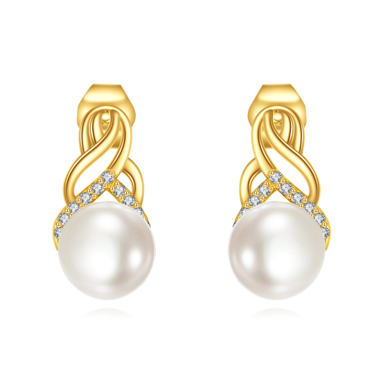 10K Gold Pearl Celtic Knot Stud Earrings