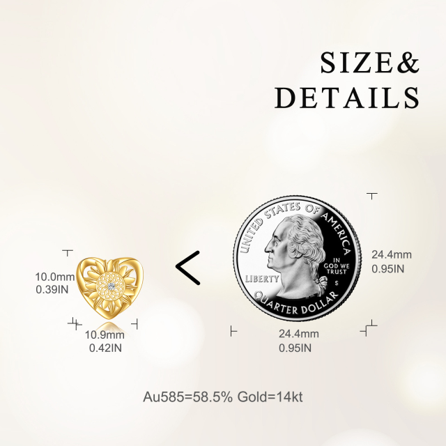 Brincos de coração de girassol de zircônia cúbica em formato circular de ouro 14K-4