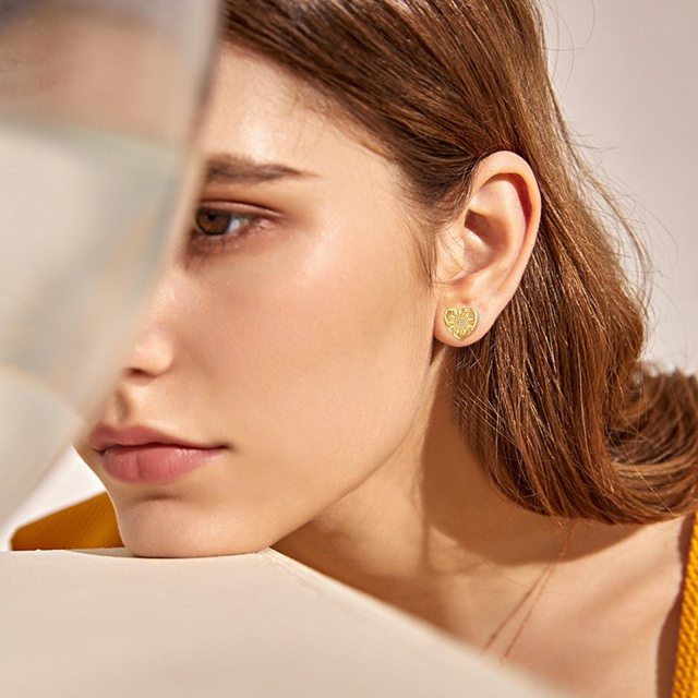 14K Gold Sunflower Earrings Heart Shape Studs as Gifts for Women Girls-1