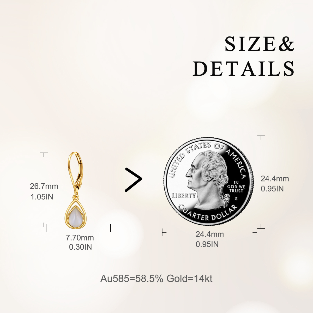 14K Gold Pear Shaped Moonstone Drop Shape Drop Earrings-5