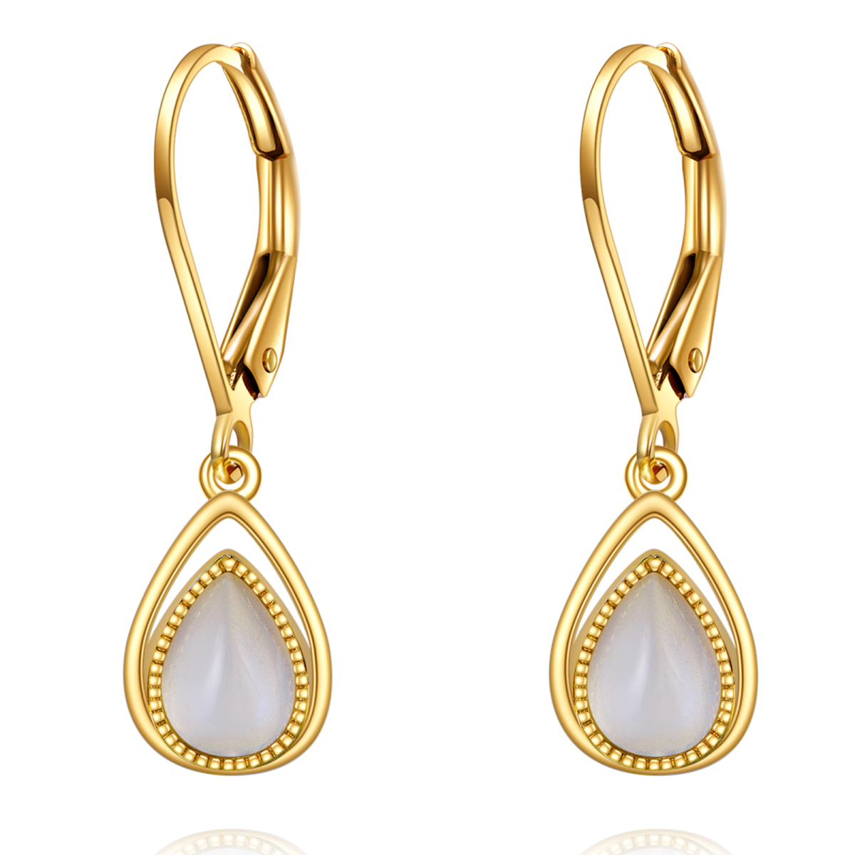 14K Gold Pear Shaped Moonstone Drop Shape Drop Earrings-1