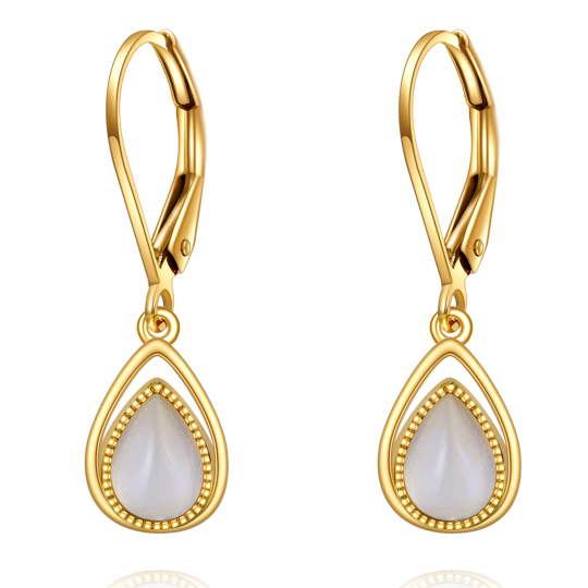Boucles d'oreilles pendantes en forme de goutte en pierre de lune en forme de poire en or 14 carats