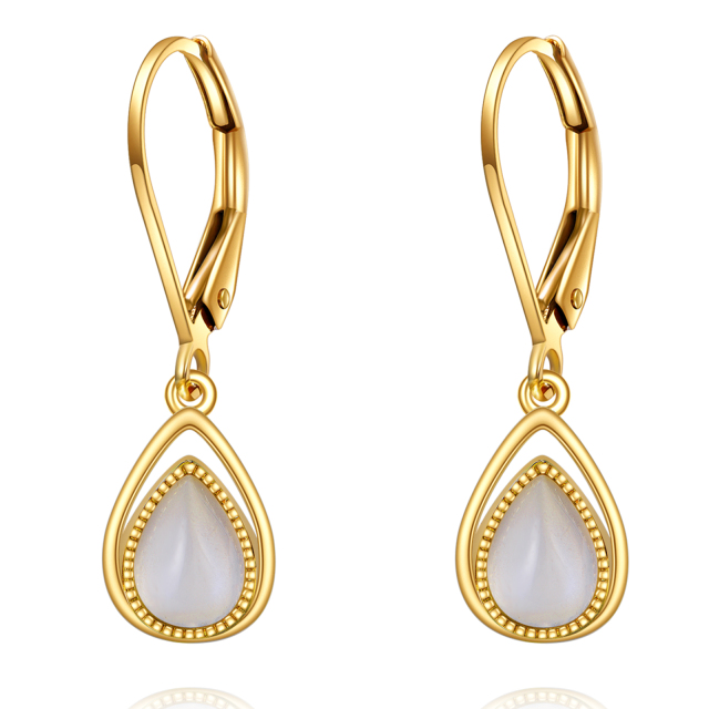 Boucles d'oreilles pendantes en forme de goutte en pierre de lune en forme de poire en or 14 carats-0