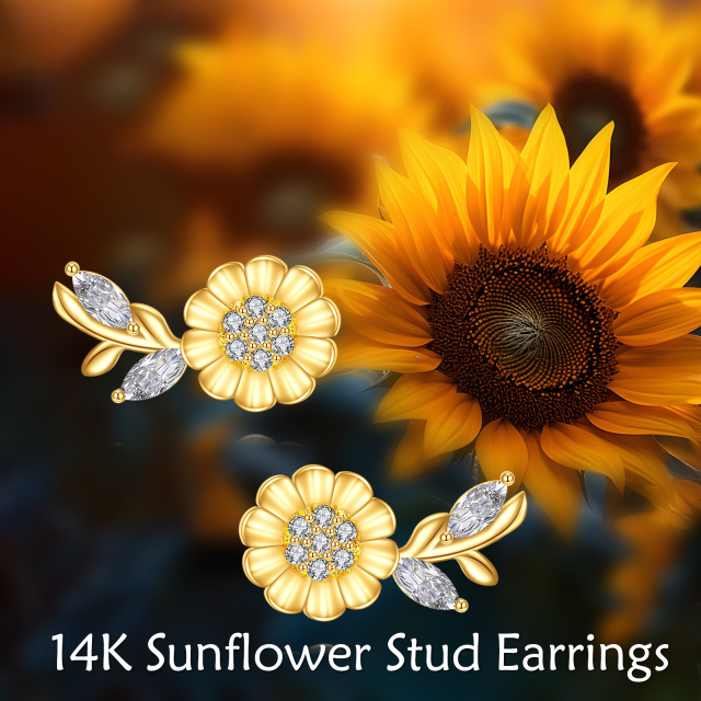 14K Gold Sunflower With Zircon Studs as Gifts for Women Girls-5