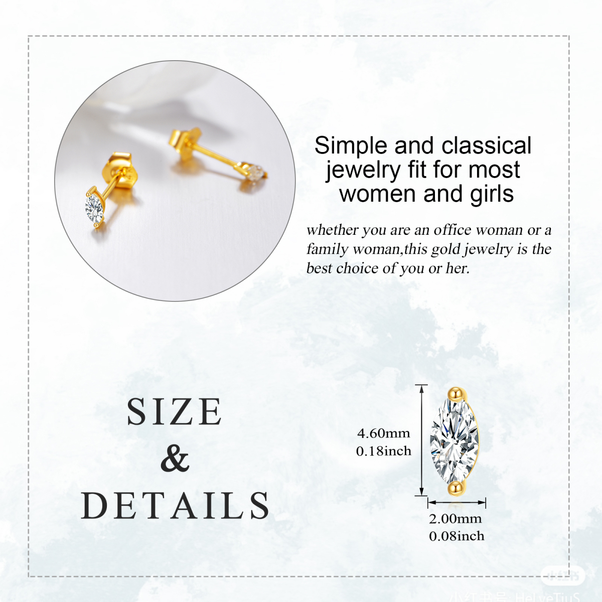 14K Gold Marquise Cut Moissanite Stud Earrings-5