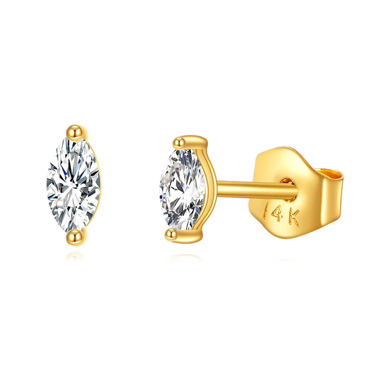 14K Gold Marquise Cut Moissanite Stud Earrings-1