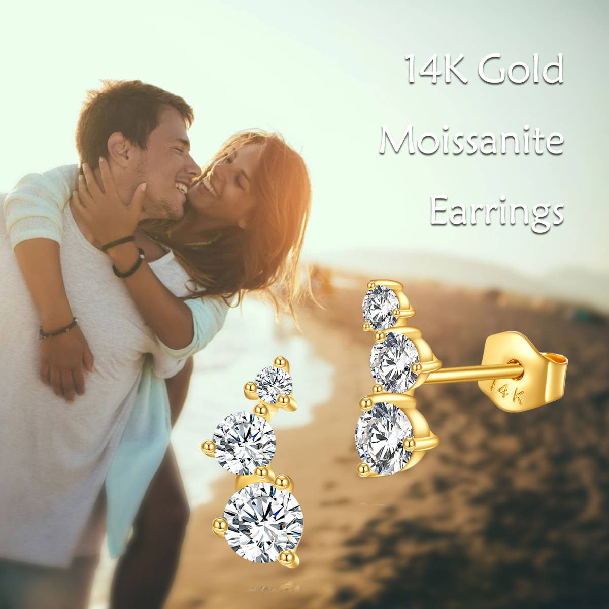 14K Gold Circular Shaped Moissanite Round Stud Earrings-6