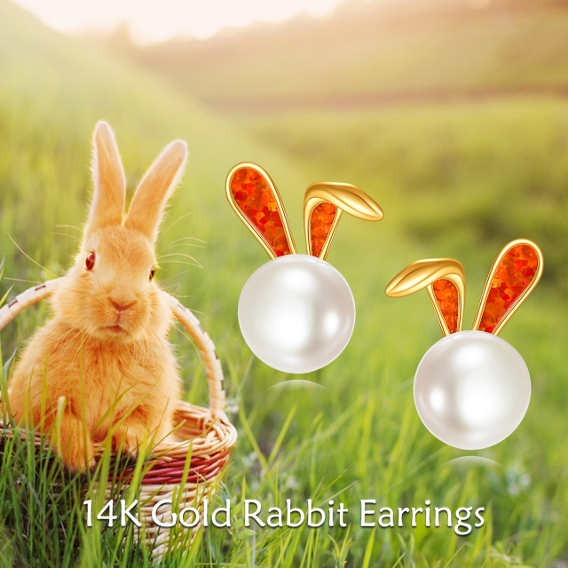14K Gold Rabbit Opal Earrings With Pearl as Gifts for Women Girls-4