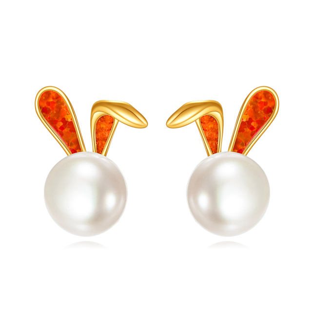 14K Gold Rabbit Opal Earrings With Pearl as Gifts for Women Girls-0