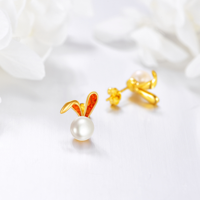 14K Gold Rabbit Opal Earrings With Pearl as Gifts for Women Girls-3