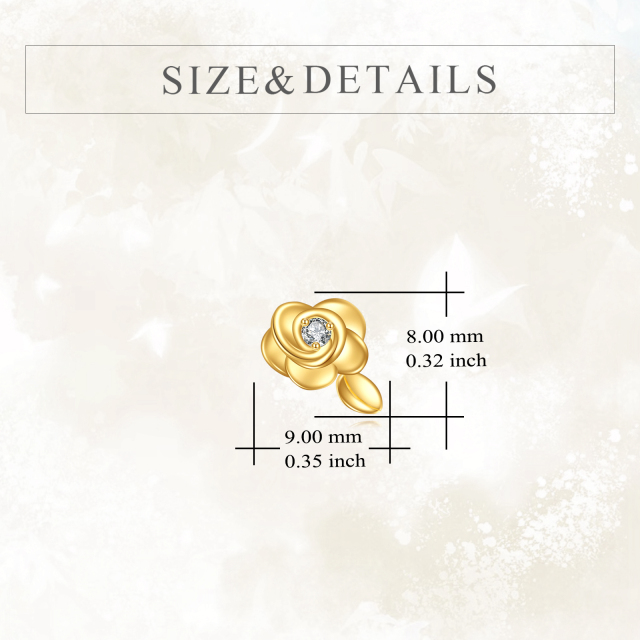 Boucles d'oreilles à tige en forme de rose moissanite circulaire en or 14 carats-4