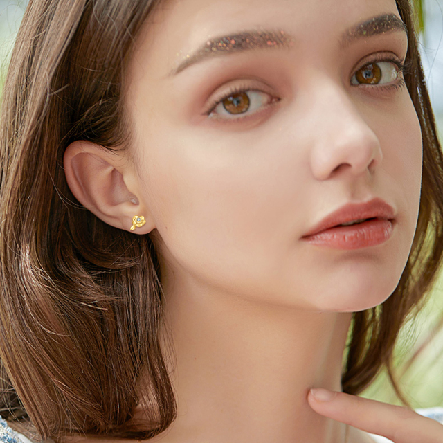 14K Gold Circular Shaped Moissanite Rose Stud Earrings-1