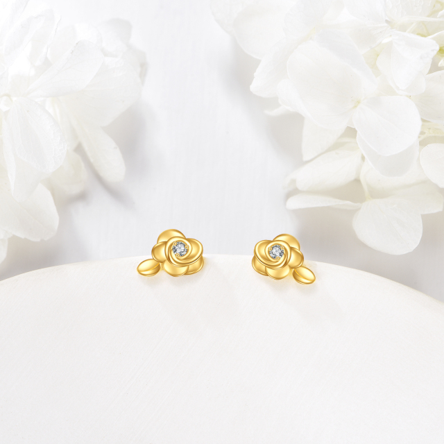 Boucles d'oreilles à tige en forme de rose moissanite circulaire en or 14 carats-3