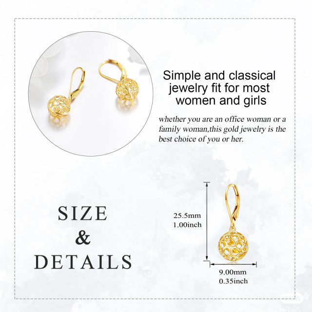 Boucles d'oreilles françaises en or 14 carats, symbole de cœur creux tridimensionnel, cadeaux pour femmes-4