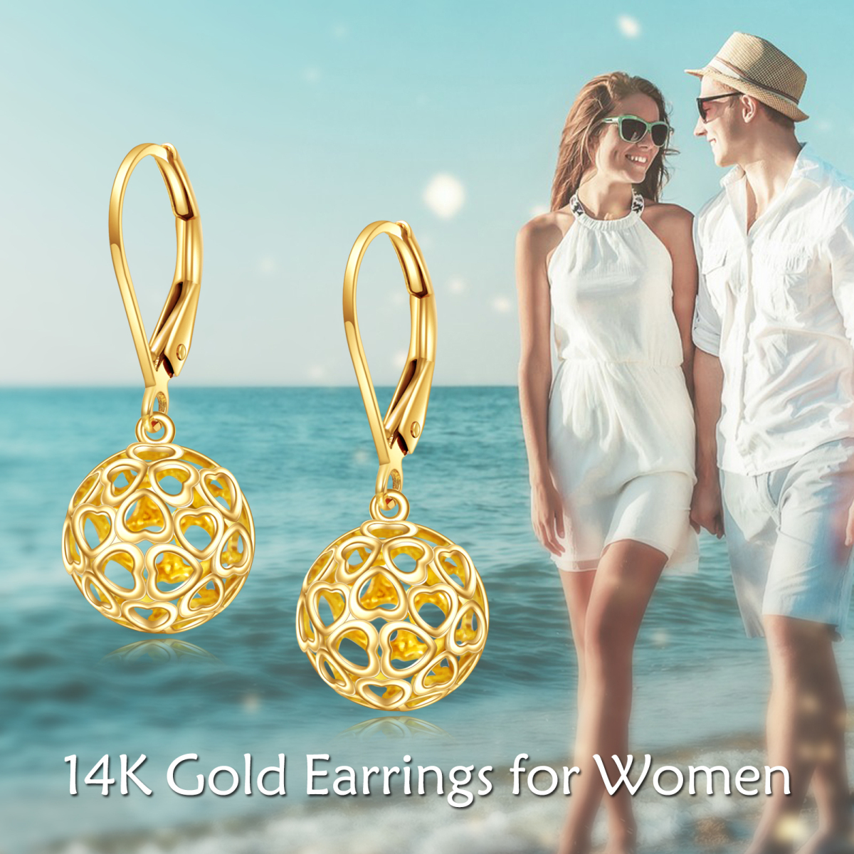 14K Gold Heart Lever-back Earrings-6