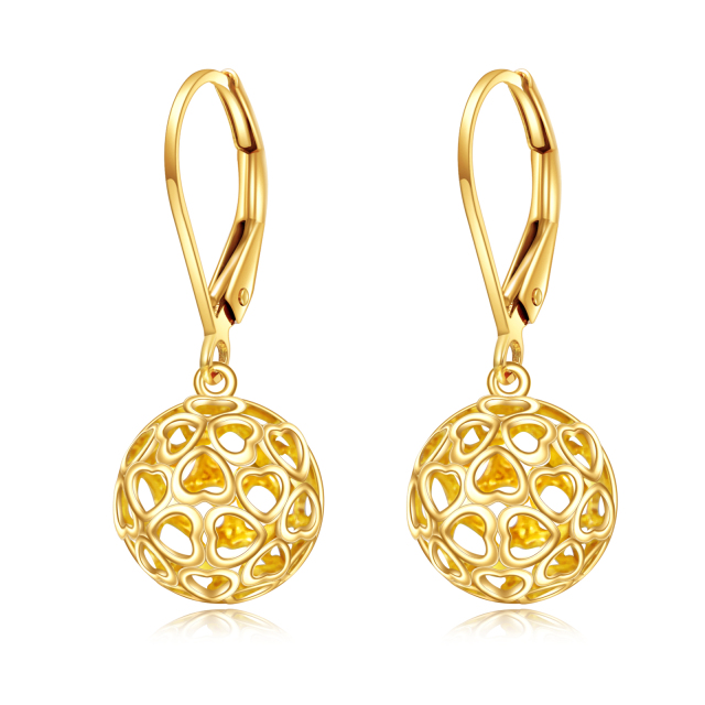 Boucles d'oreilles françaises en or 14 carats, symbole de cœur creux tridimensionnel, cadeaux pour femmes-0