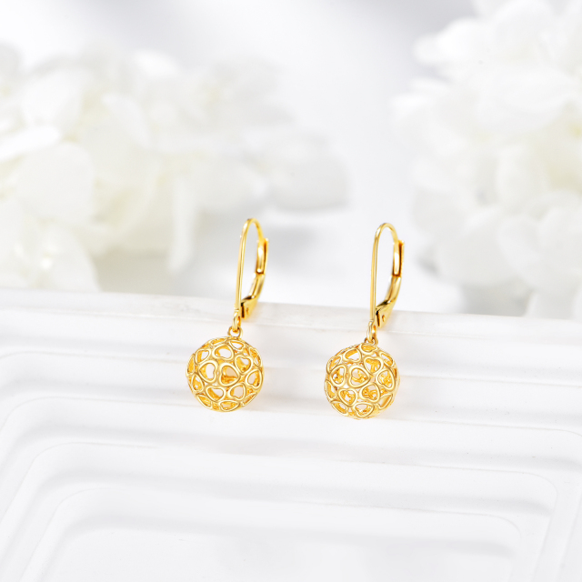 Boucles d'oreilles françaises en or 14 carats, symbole de cœur creux tridimensionnel, cadeaux pour femmes-2