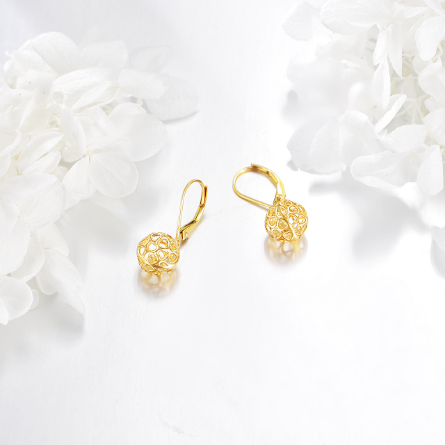 Boucles d'oreilles françaises en or 14 carats, symbole de cœur creux tridimensionnel, cadeaux pour femmes-3