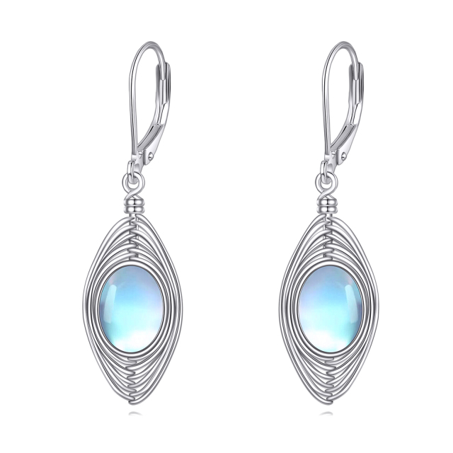 Orecchini a monachella a forma di goccia con pietra di luna ovale in argento sterling-1