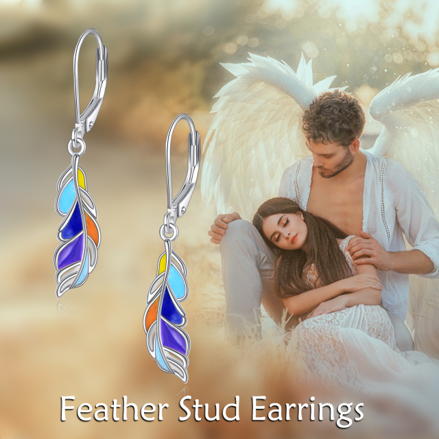 Sterling Silver Feather Lever-back Earrings-5