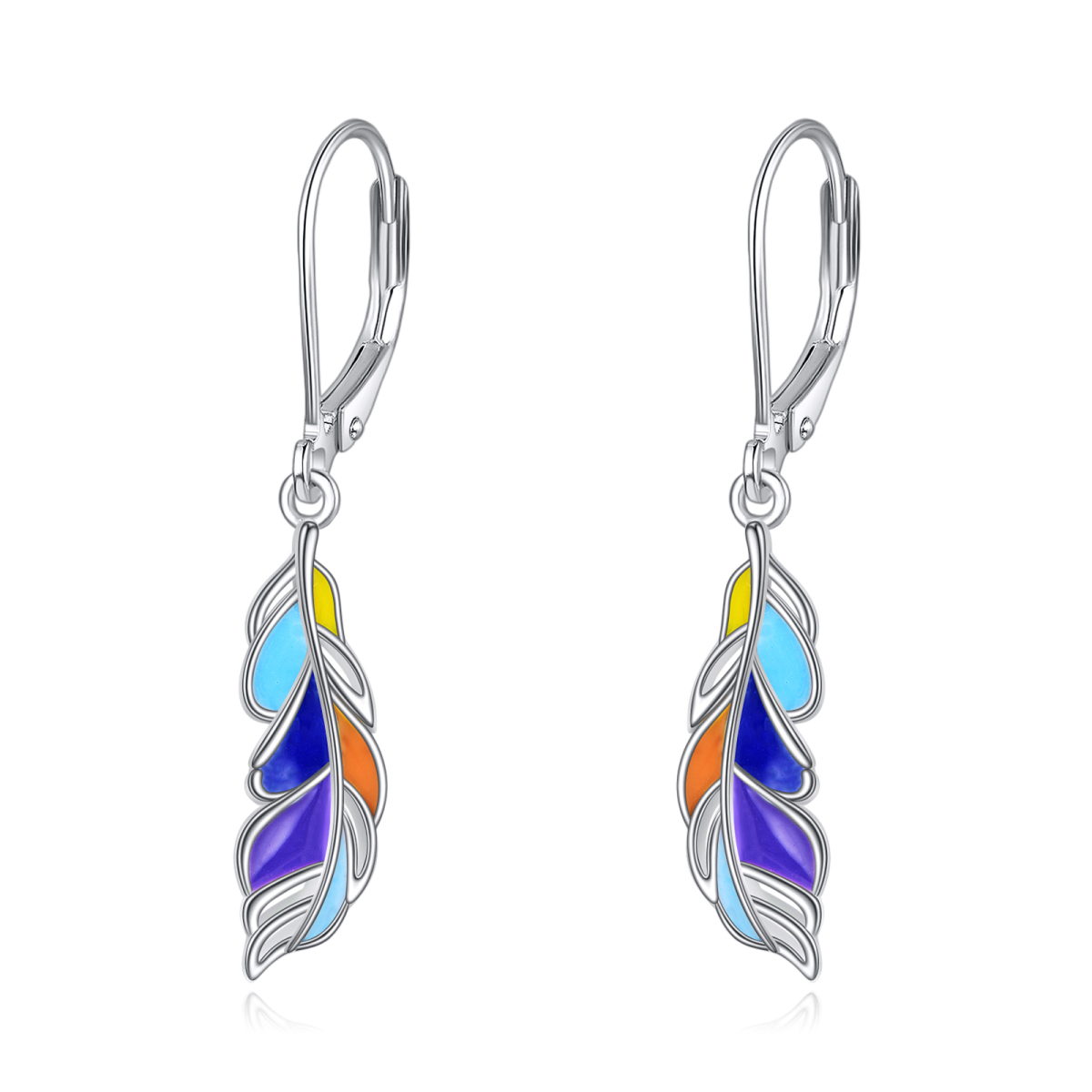 Sterling Silver Feather Lever-back Earrings-1
