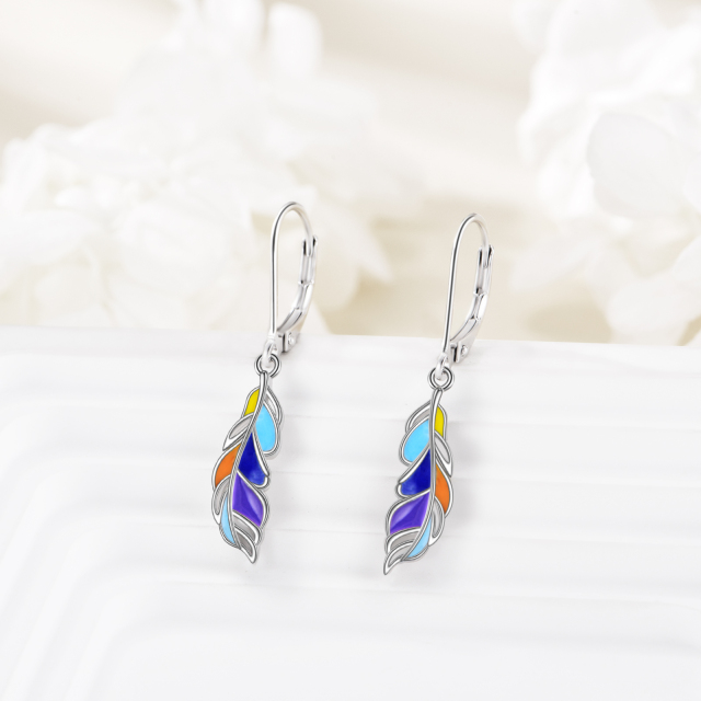 Sterling Silver Feather Lever-back Earrings-2