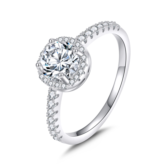 Sterling Silver Circular Shaped Moissanite Engagement Ring